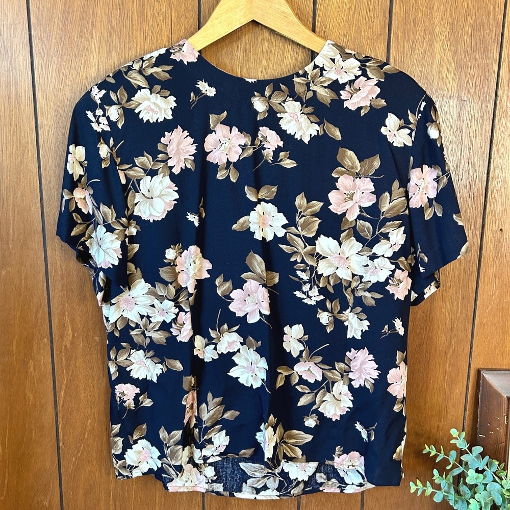 Floral Blouse Short Sleeve‎ Top Pink White Brown Blue - Women's